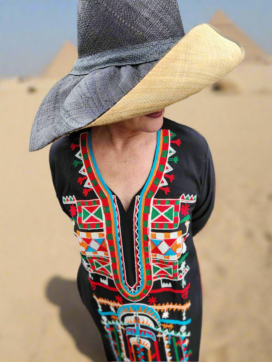 Madagascar Sun Hat Two Tone Black - 7 Inch Brim