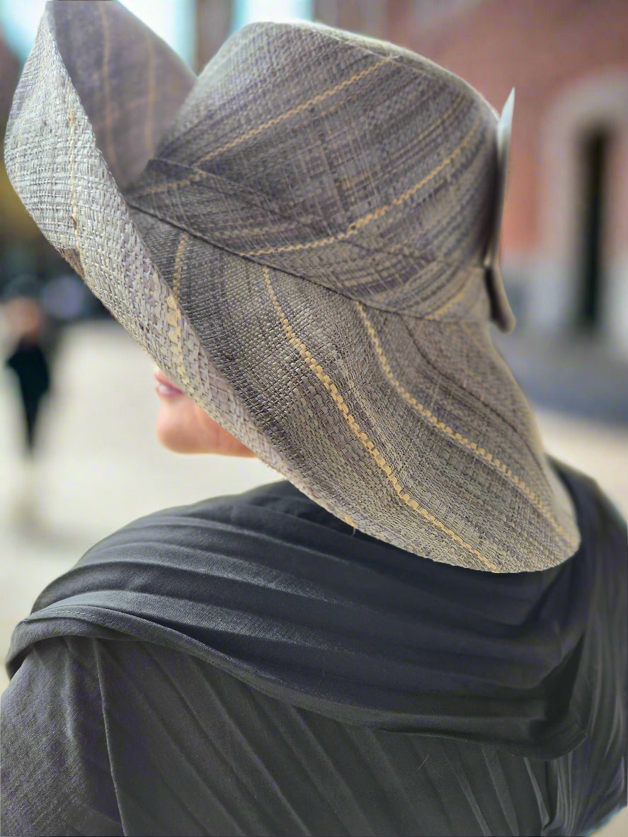 Madagascar Sun Hat Grey Pinstripes 5 Inch Brim
