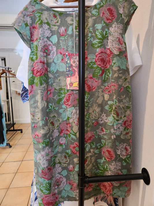 Italian Linen Floral Dress, short