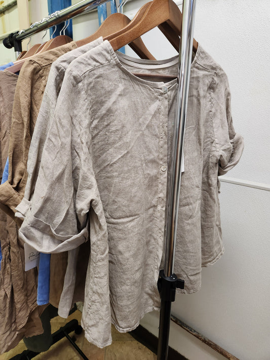 Italian mid length,  button back linen blouse