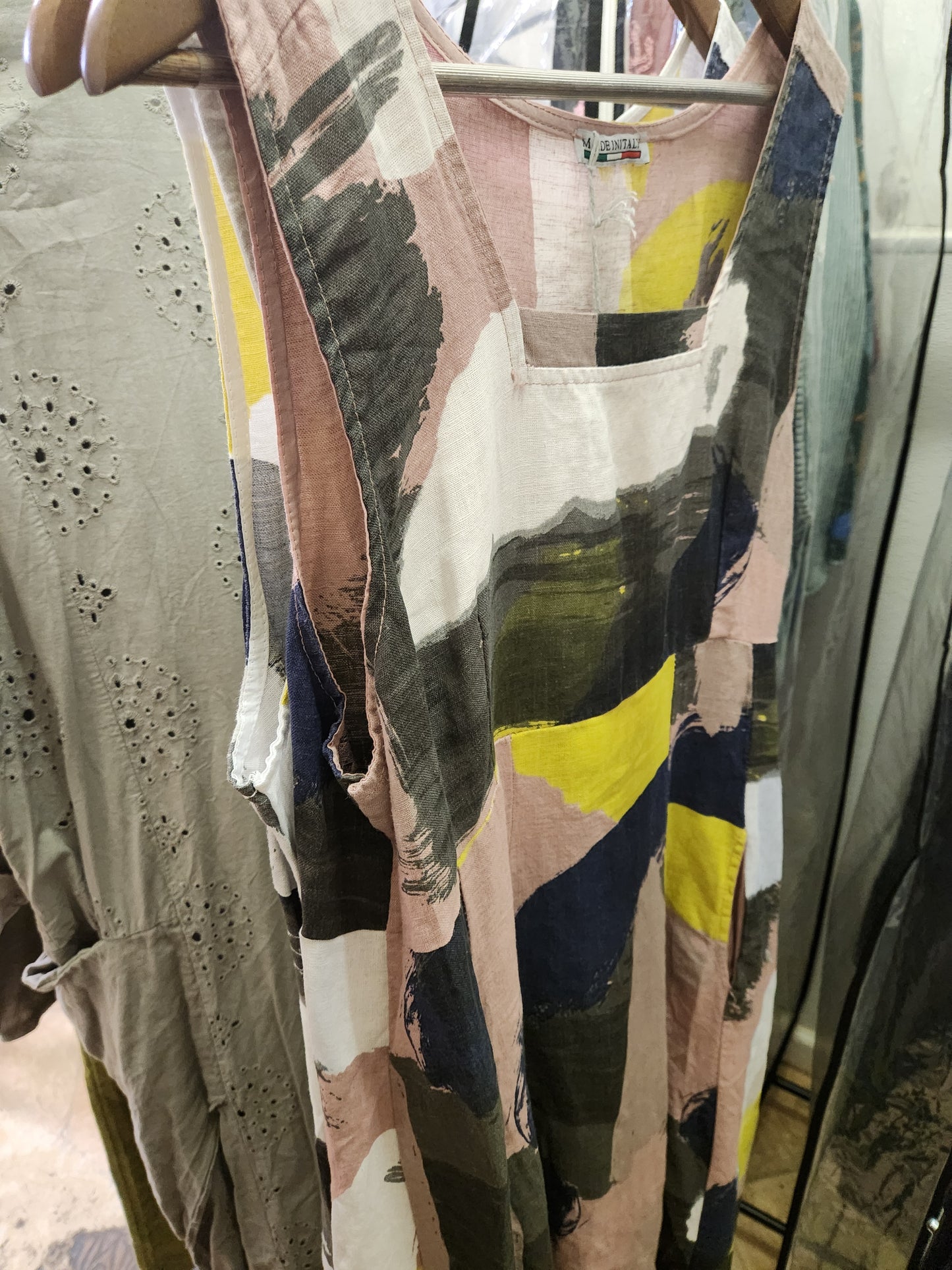 Abstract print Italian Linen dress