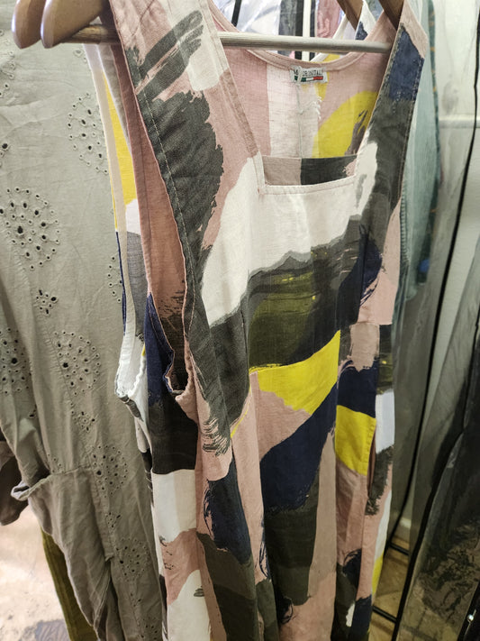 Abstract print Italian Linen dress