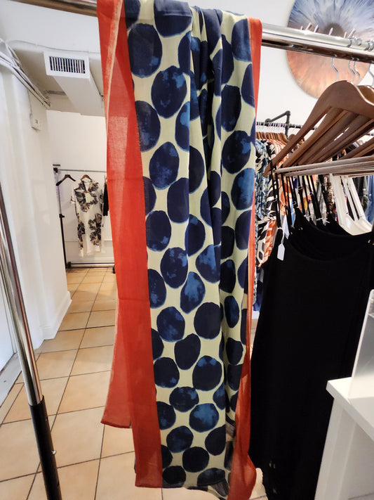 Blue polka dots red trim scarf