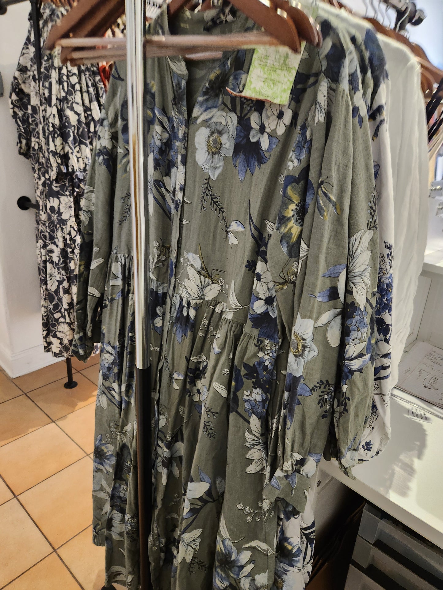 Italian Linen long sleeve floral shirt dress