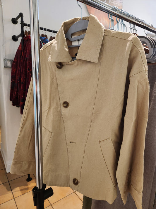 ASYMMETRIC BUTTON CLOSURE CANVAS JACKET BEIGE