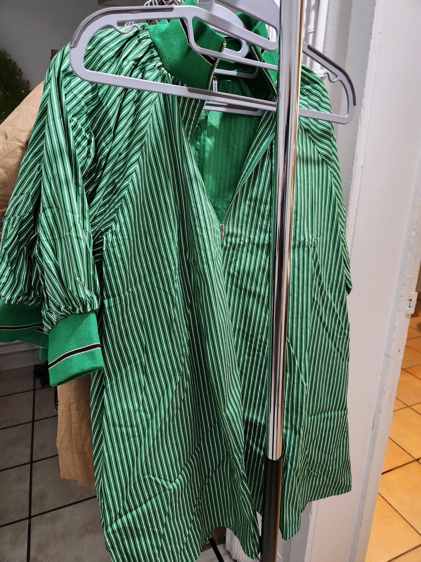 Striped mock zip collar dress Kelly green or Sky Blue