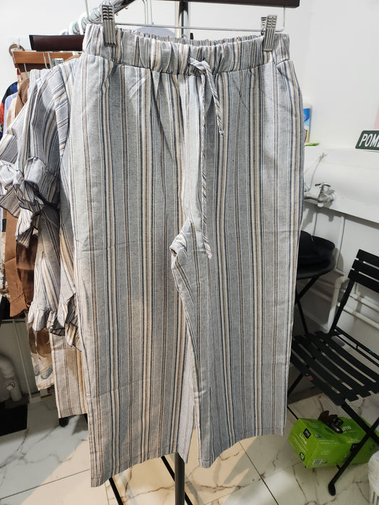 Cotton blend striped ankle pant