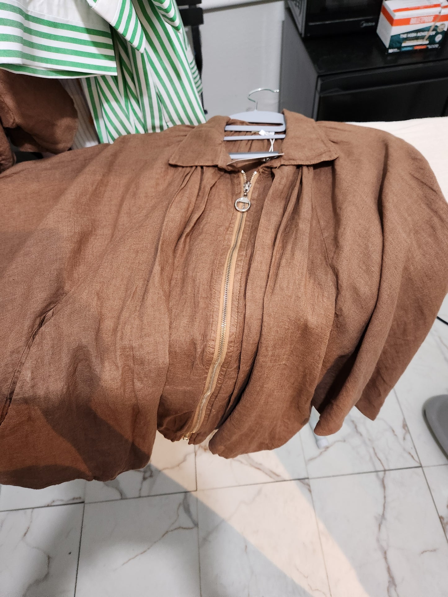 Italian linen brown batwing jacket