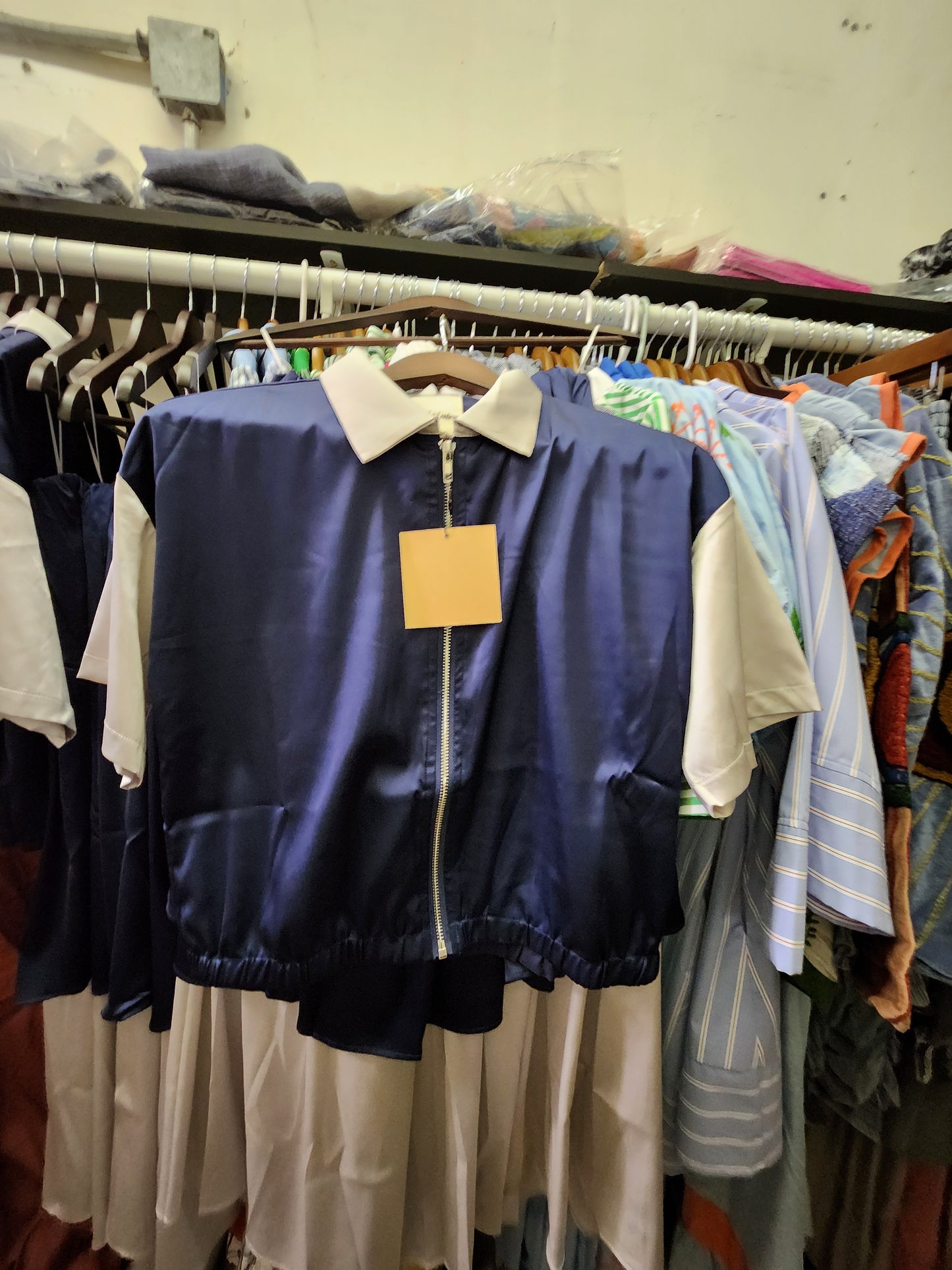 Blue and silver zip top