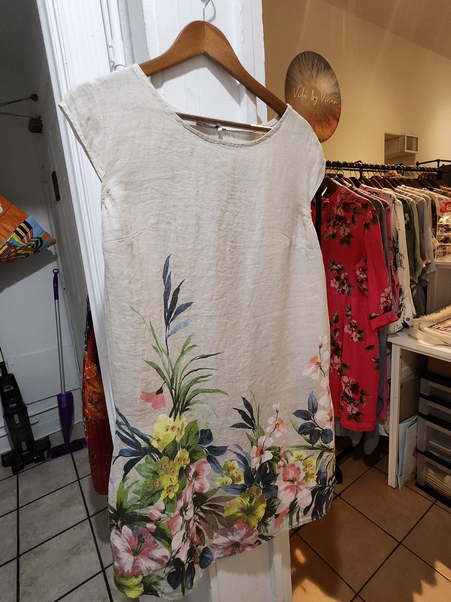 Italian linen short floral dress
