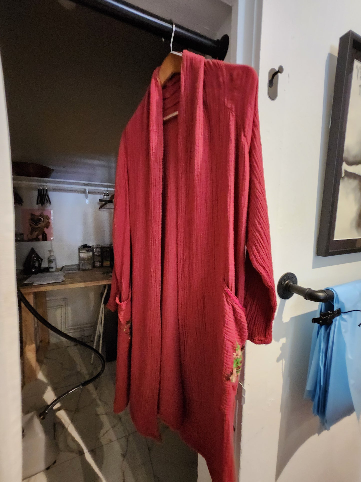 Burgandy with embroidery, double layer cotton jacket