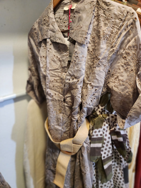 Italian eyelet taupe dress