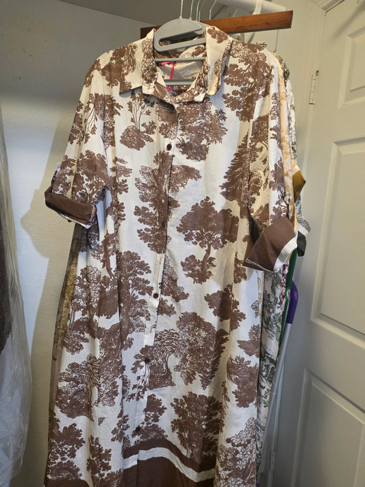 Italian Toile Cotton dress, creme/chocolate