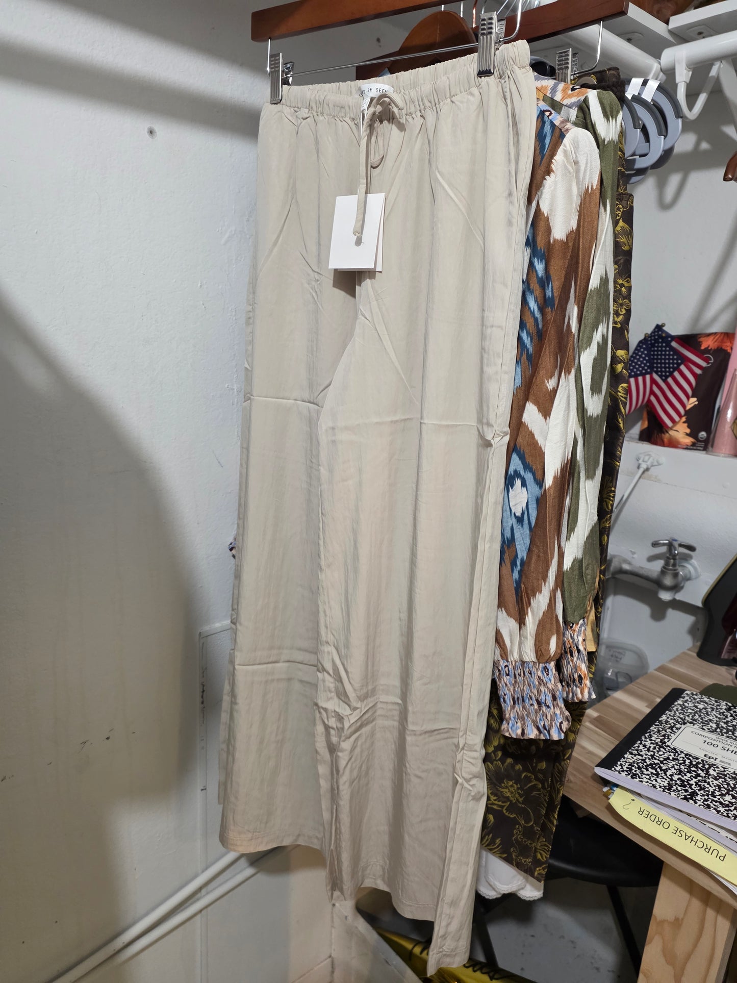 Wideleg drawstring woven tencel pant