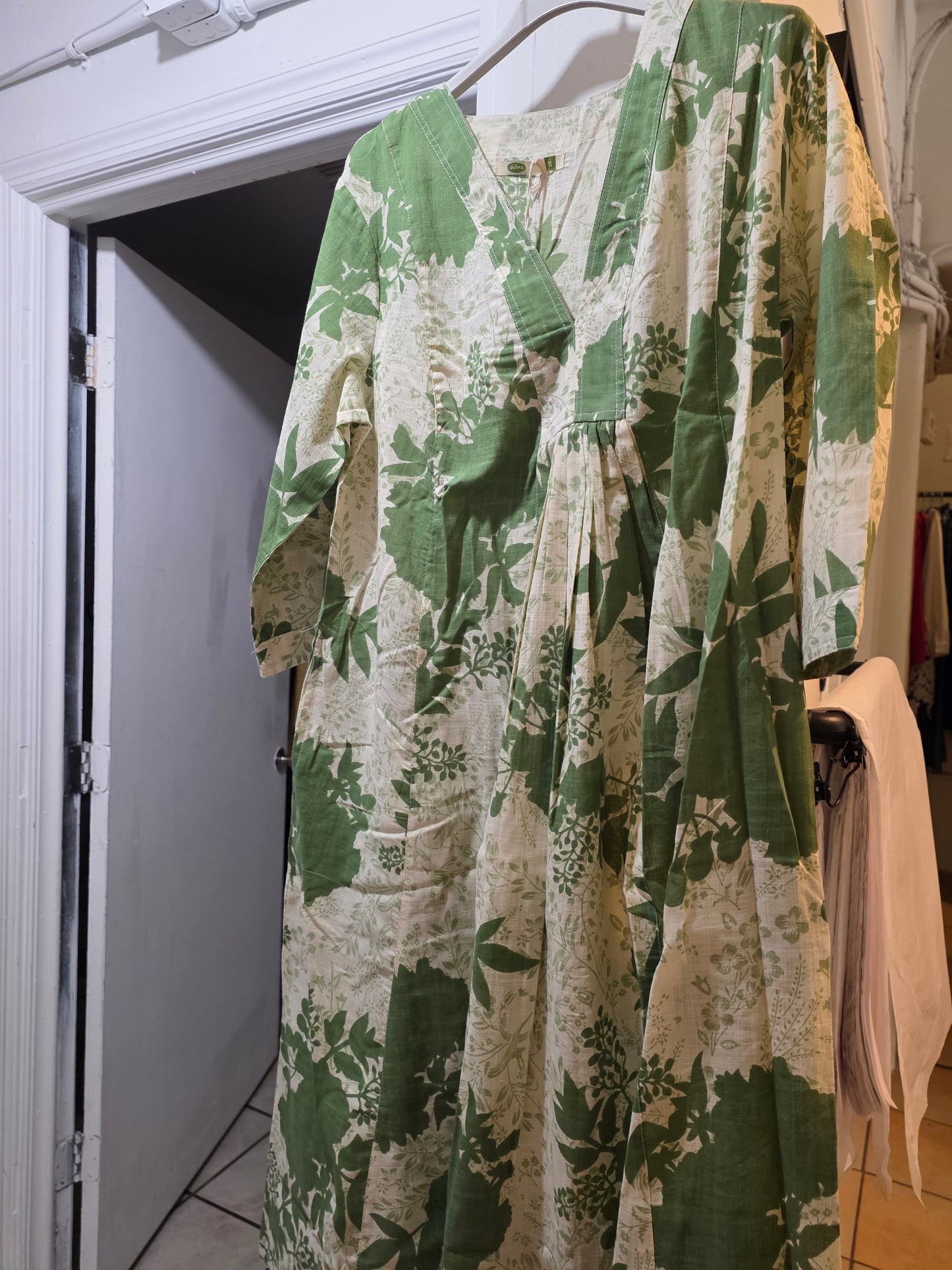 Green and white dress