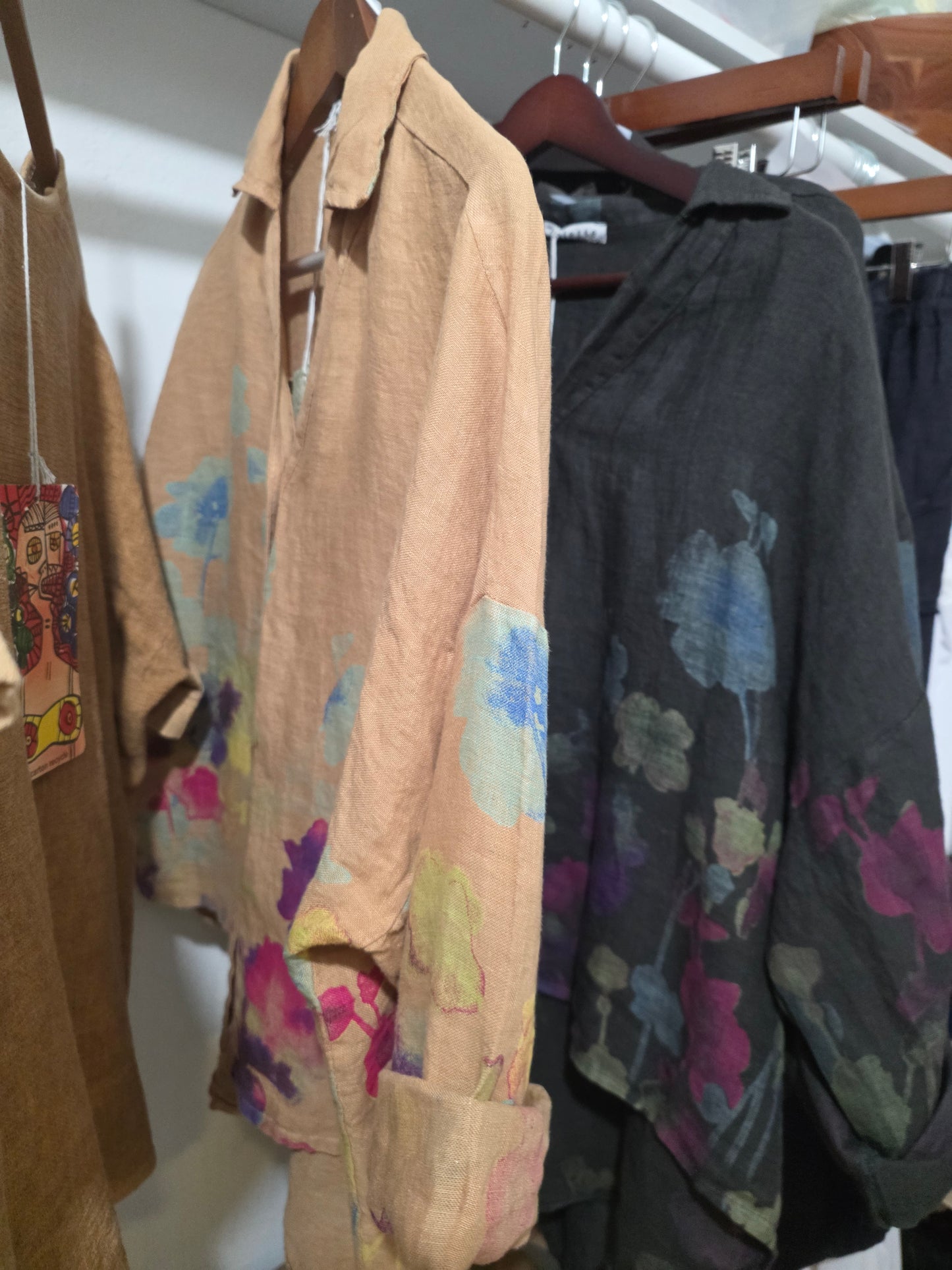 Linen long sleeve button up floral italian linen