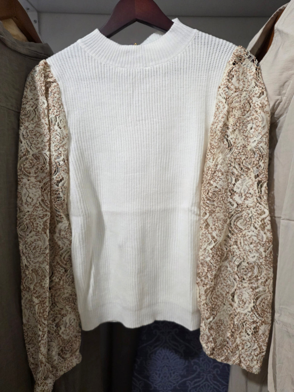 Creme sweater and lace