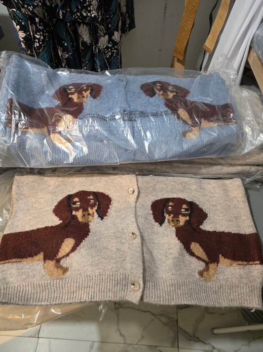 Dachshund sweater tan or blue
