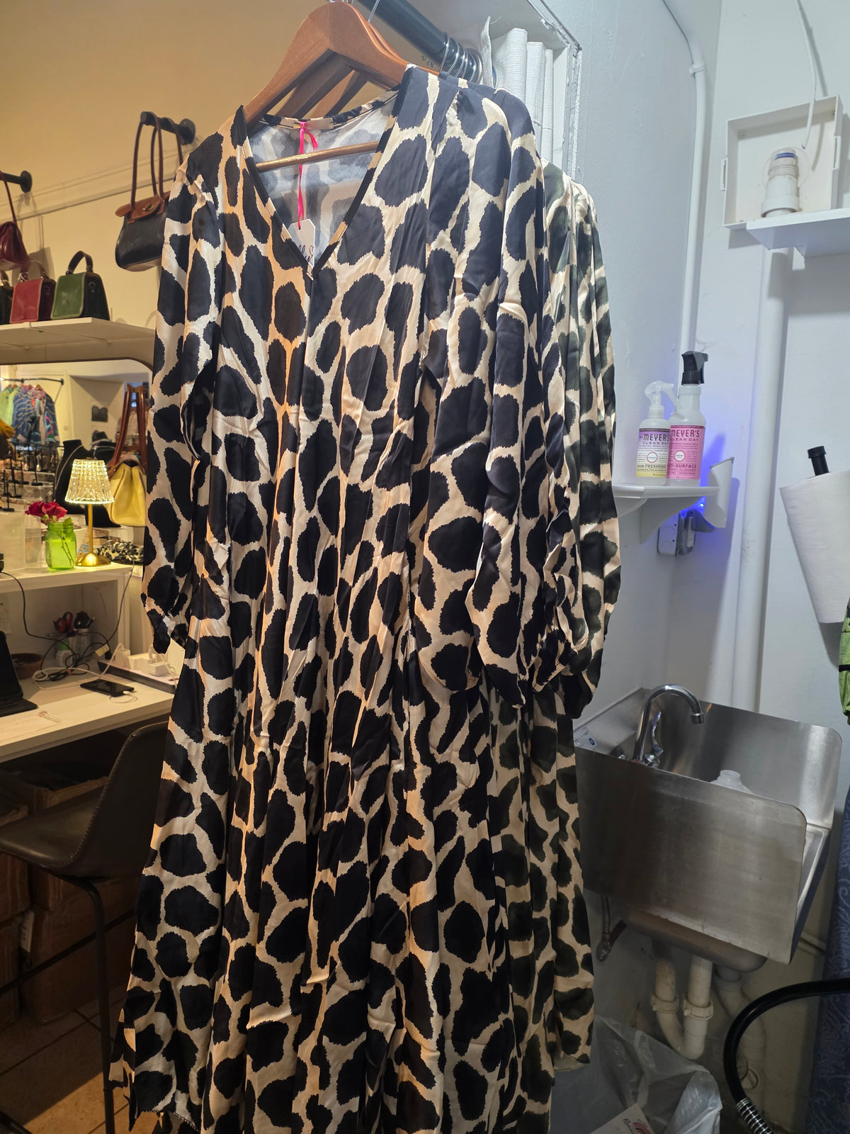 Animal print 30% silk long sleeve Italian dress