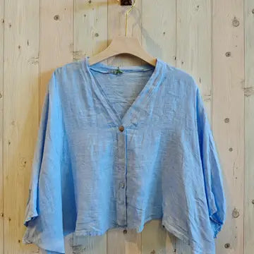 Italian Linen Short Elbow Sleeve Blouse