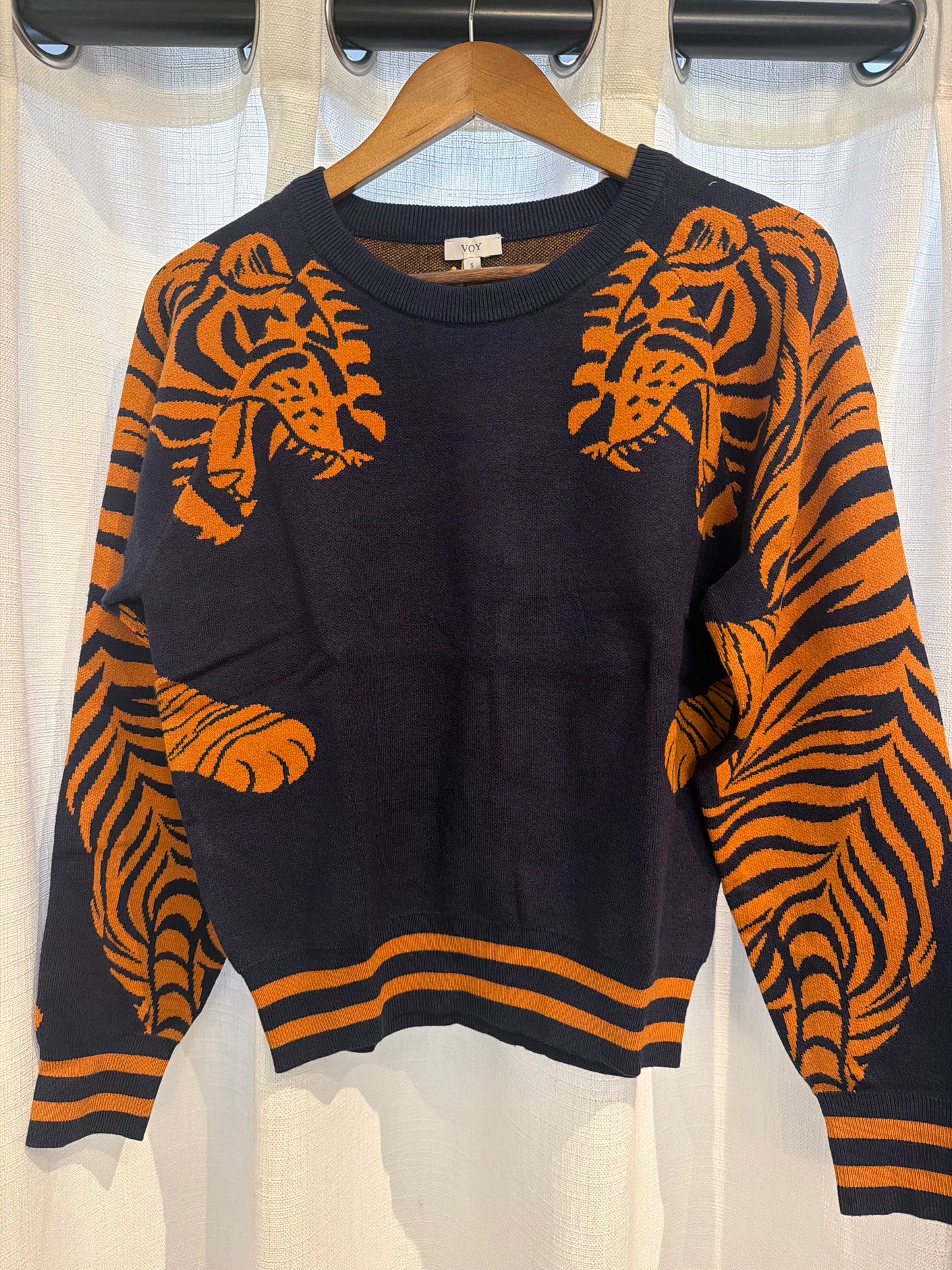 Tiger on blue sweater