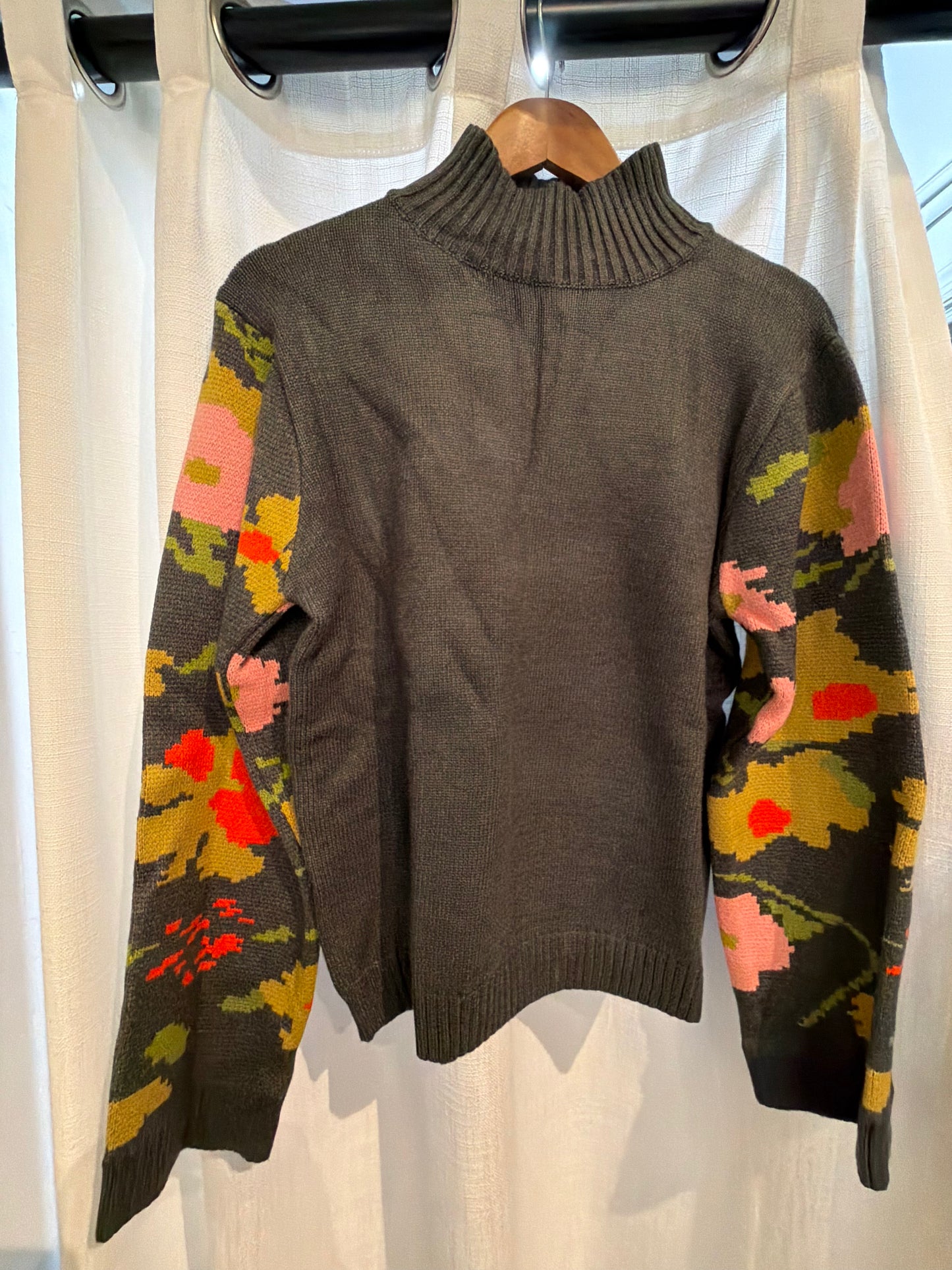 Mock turtleneck with floral sleeves