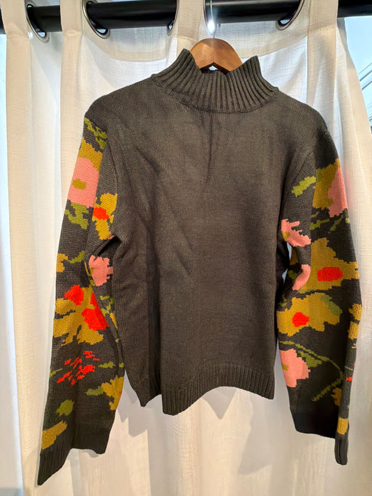 Mock turtleneck with floral sleeves