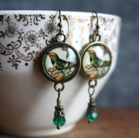 Green Bird Daydream - Earrings