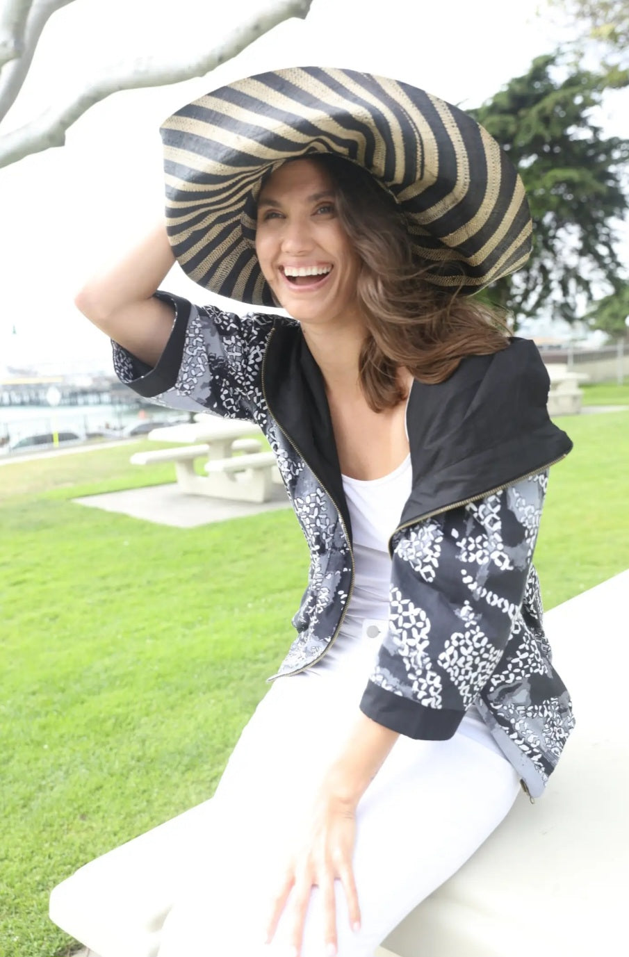 Madagascar Sun Hat Multicolor Black Stripes  - 7 Inch Brim