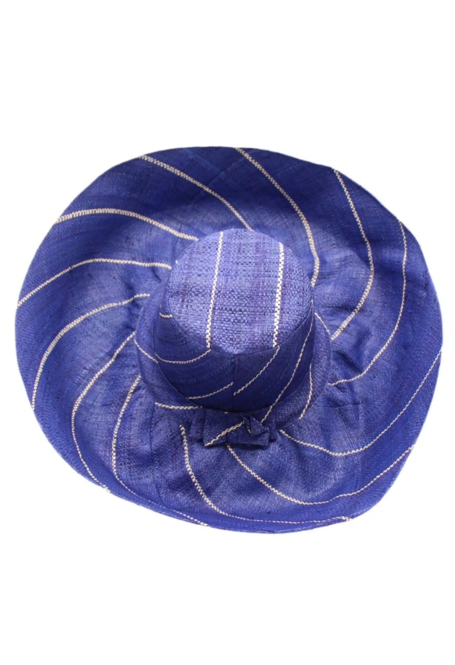 Madagascar Sun Hat Blue Pinstripe - 7 Inch Brim