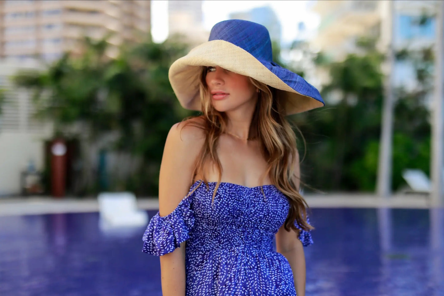 Madagascar Sun Hat Blue Two Tone - 7 Inch Brim