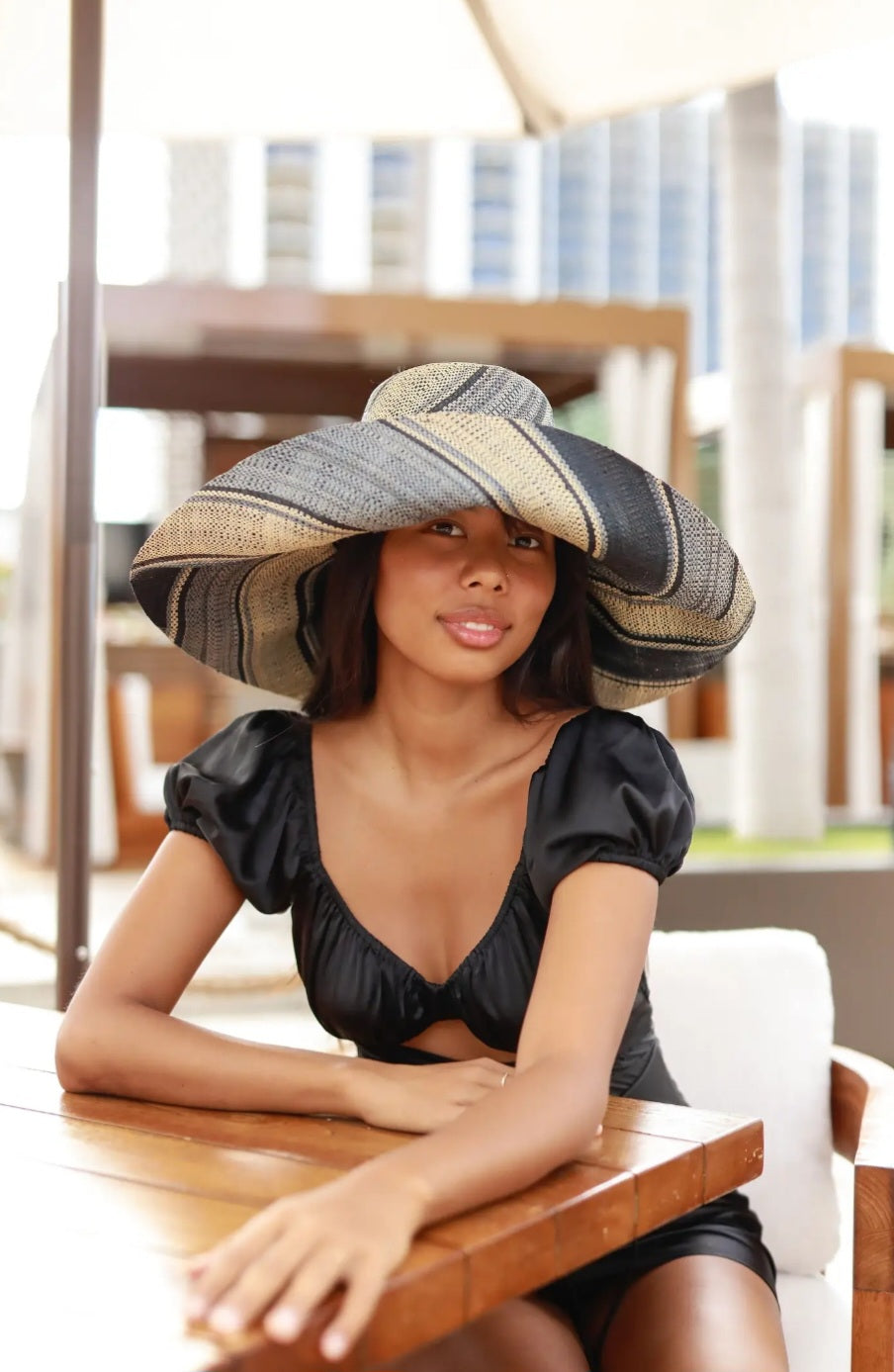 Madagascar Sun Hat Multicolor Stripe Black Swirl - 7 Inch Brim