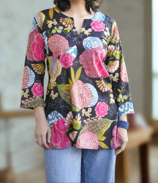 Easy Breezy Block Print Tunic Black