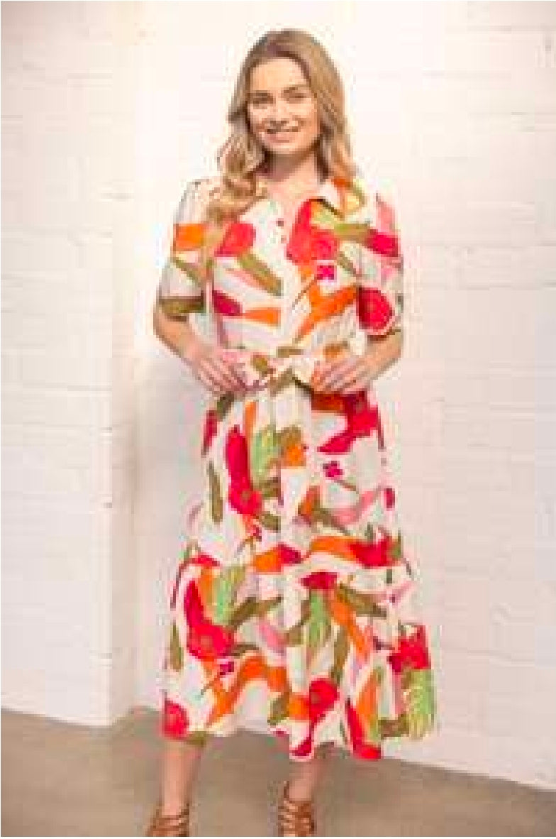 Tropical print front zip dress