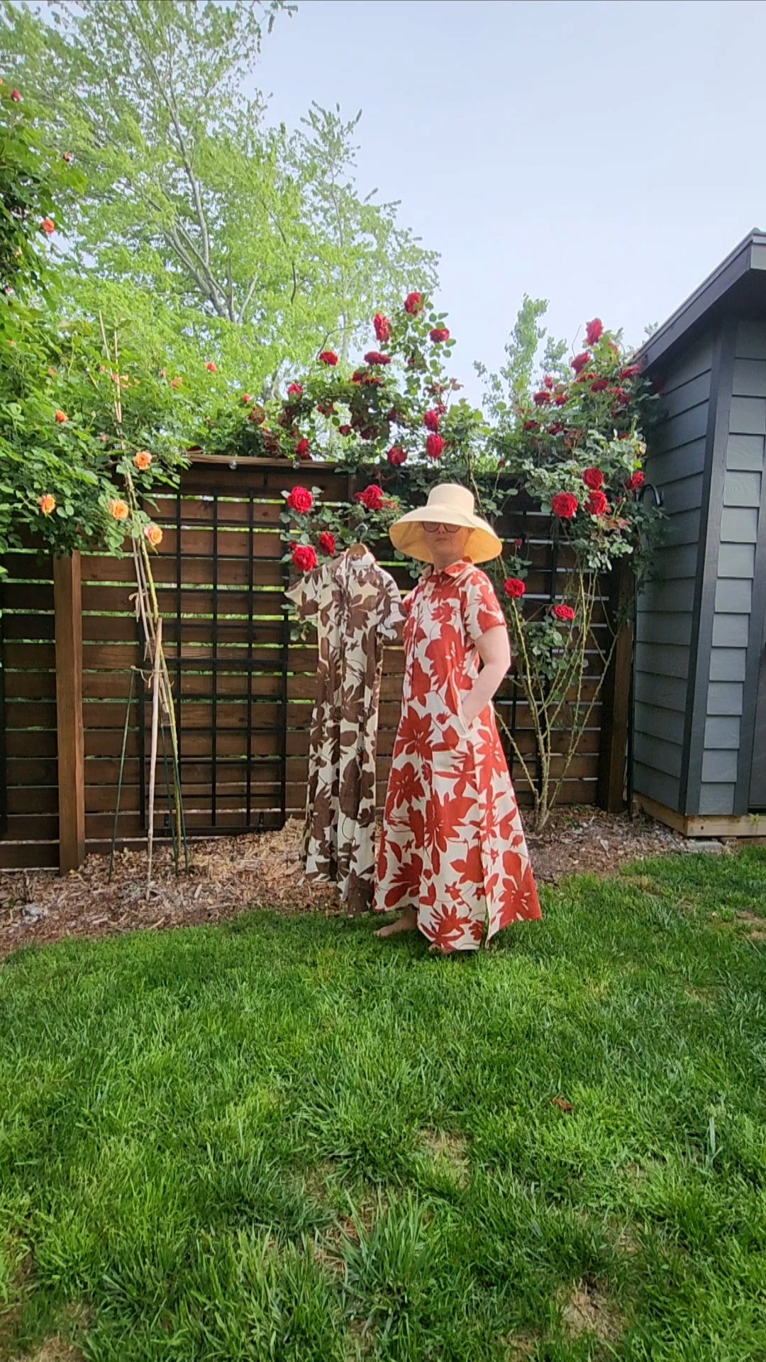 Bold Floral Pullover Dress - Mocha and Beige
