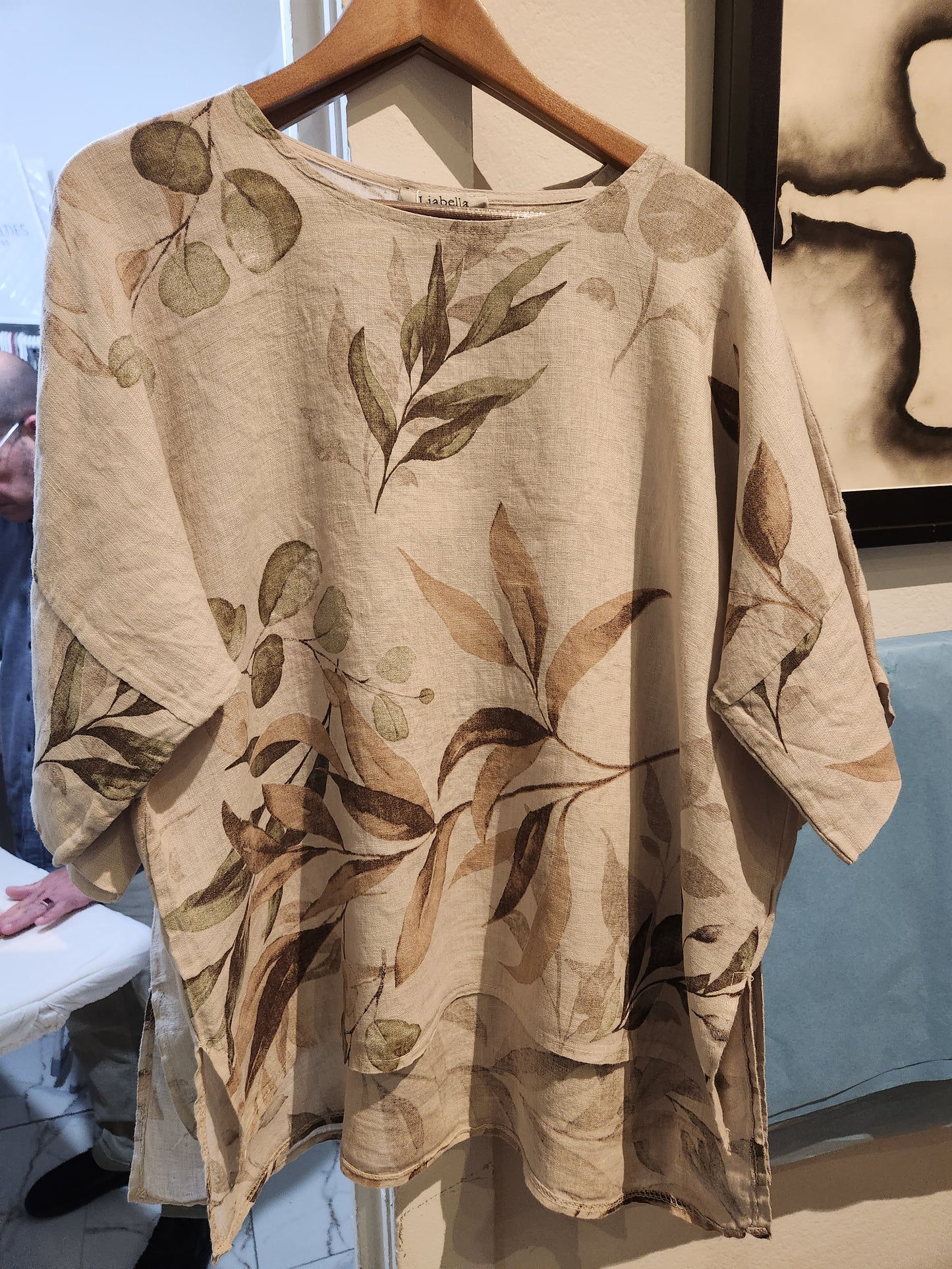 Italian linen tan botanical print
