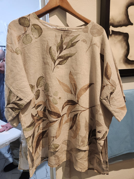Italian linen tan botanical print